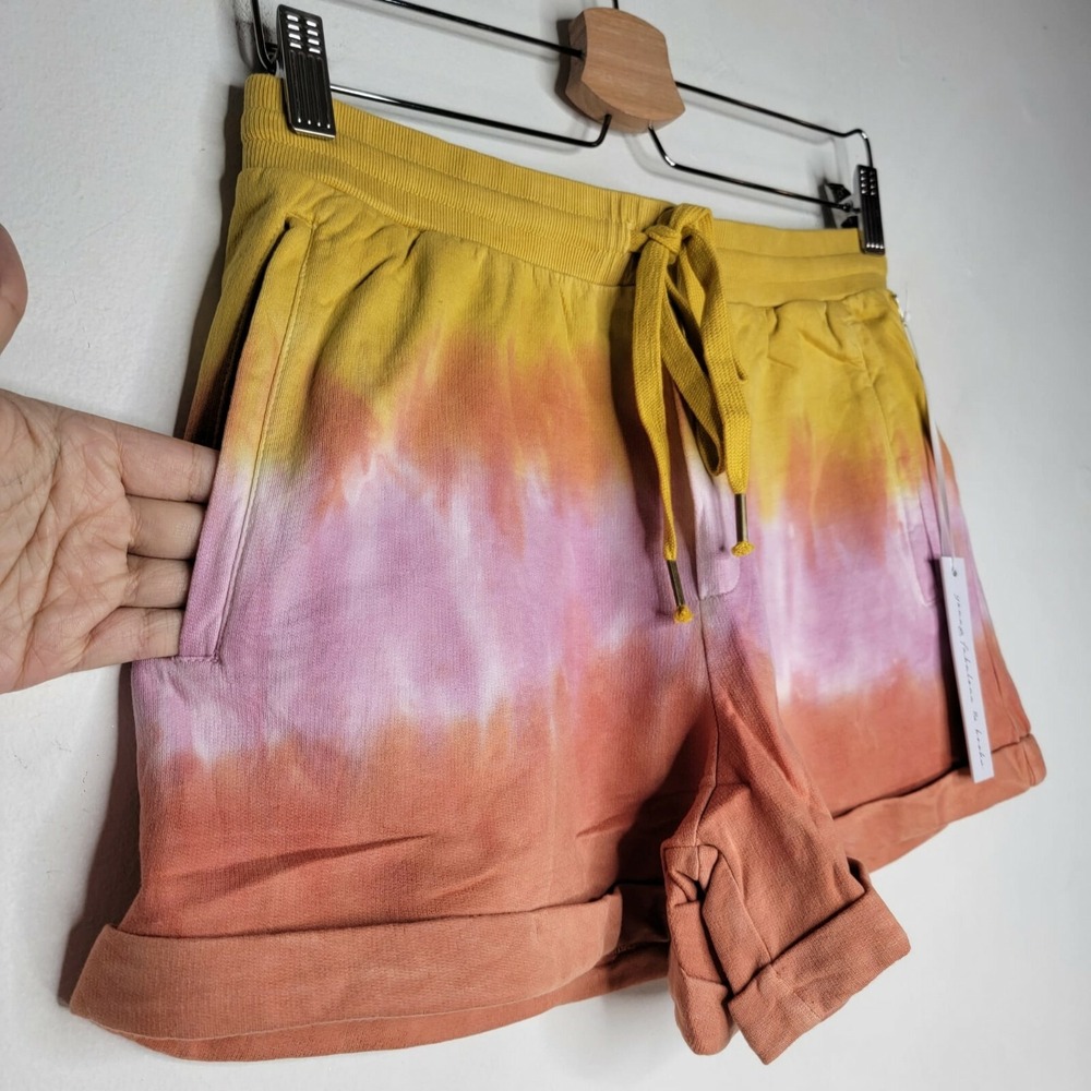 YOUNG FABULOUS BROKE Shorts Parker Tie Dye Cotton High Rise Yellow Women Medium - Picture 3 of 12